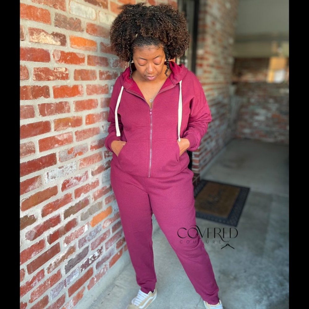 Burgundy Zip Up Jogger Set